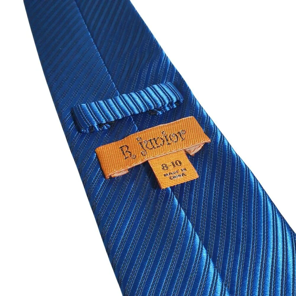 R Junior Children Boy Silk Blue Striped Necktie Size 8-10 Gift Formal Clothing